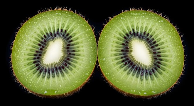 flying Fresh kiwi fruit sliced in half,