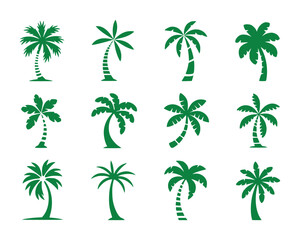 Naklejka premium Collection of Stylized Green Palm Tree Icons on White Background