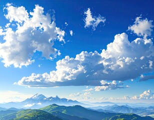 Bright Blue Sky Over Lush Green Mountains