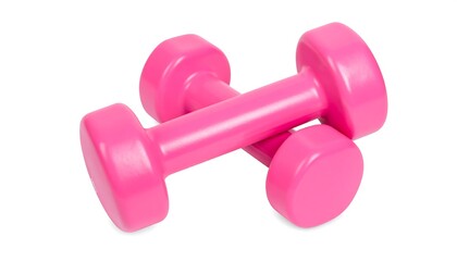 Pair of pink dumbbells on white background