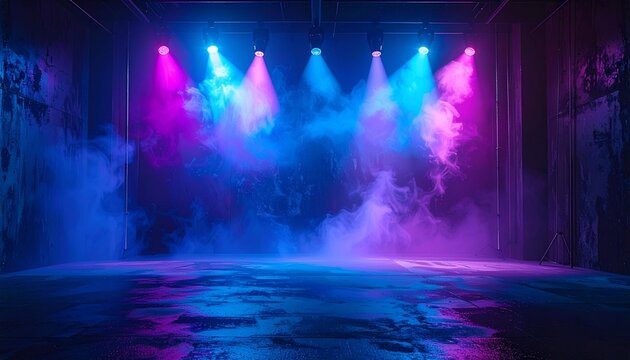 Dark street, asphalt, abstract dark blue background, illuminated empty scene with glowing neon light reflections, mysterious cinematic atmosphere, futuristic night setting, moody ambiance, urban silen