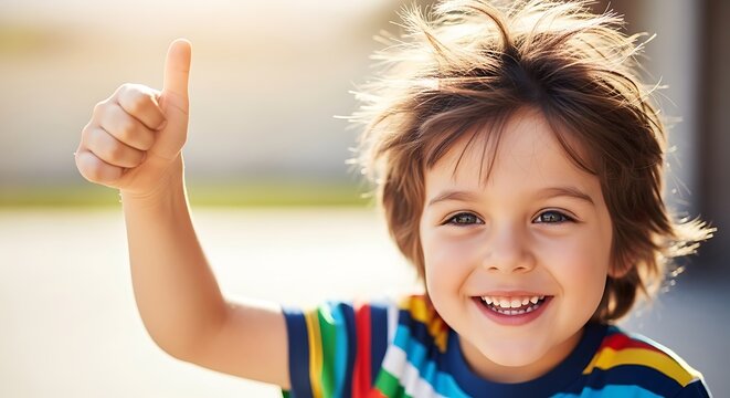 Happy Young Boy Giving Thumbs Up Gesture.