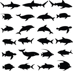 Sea Animal Silhouette Illustration Collection .