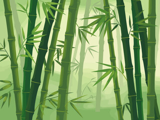 Lush Bamboo Forest Illustration with Green Tones and Serene Atmosphere Ideal for Backgrounds and Nature Themed Designs