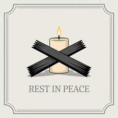 Rest in Peace Memorial Candle with Crossed Ribbons Illustration Remembering Loved Ones and Symbolizing Loss and Remembrance