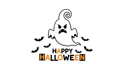 Spooky ghost and bats celebrate a happy halloween night.