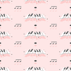 Seamless Pattern Abstract Elements Concert, Performance, Music Piano Keys Notes Vector Design Style Background Illustration Texture For Prints Textiles, Clothing, Gift Wrap, Wallpaper, Pastel