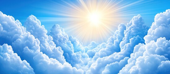 Heavenly Sunbeams Illuminate Fluffy Cloudscape