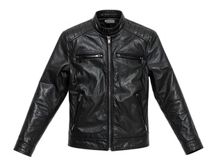 Black leather jacket, front view
