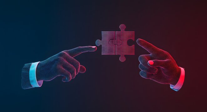 Abstract Digital Hands Connecting Puzzle Piece