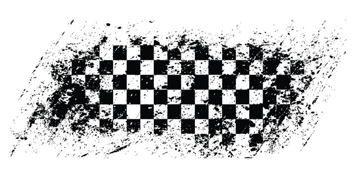 High quality grunge checkered racing flag vector with dirty paint splatter and distressed texture. Ideal for motorsport graphics, car racing banners, finish line designs, speed competition artwork.