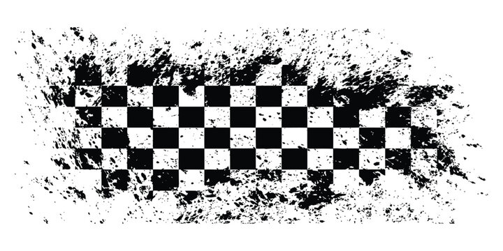 High quality grunge checkered racing flag vector with dirty paint splatter and distressed texture. Ideal for motorsport graphics, car racing banners, finish line designs, speed competition artwork.