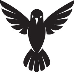 Bird silhouette with wings spread black vector, Flying bird wings extended silhouette illustration