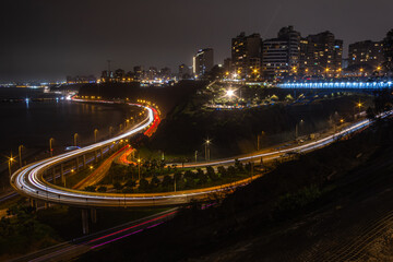 Fototapeta premium Bajada de Armendariz at night - Barranco, Lima, Peru