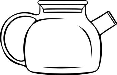 glass teapot, simple black and white icon, doodle and sketch style