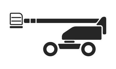 Aerial man lifts crane black and white icon on white background. Side view lift crane vector illustration