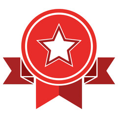 Red star award badge emblem with ribbon design.