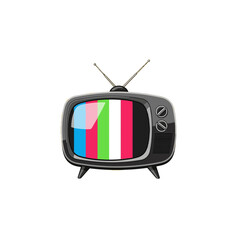 Vintage Television Set Displaying Test Pattern on White Background.