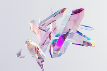 Iridescent Crystal Cluster Abstract Design Background Quartz Gemstone on transparent background