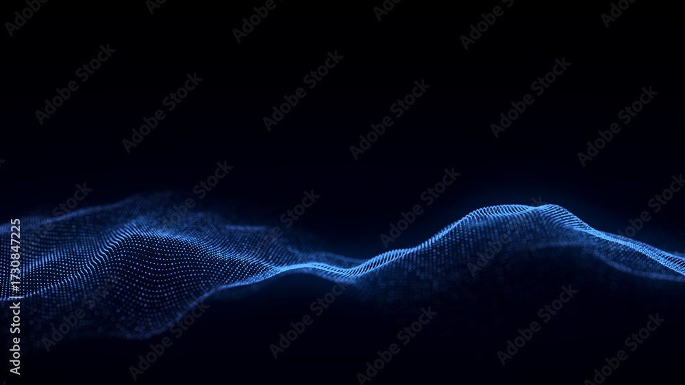 Wall mural music color wave of particles and lines. big data visualization. abstract blue background with a dyn