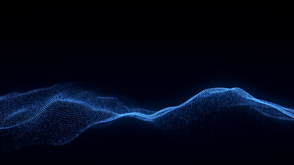 Music color wave of particles and lines. Big data visualization. Abstract blue background with a dynamic wave. 3d rendering.