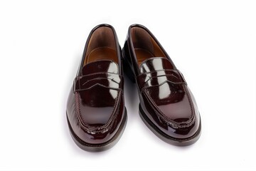 Polished perfection Sleek burgundy leather penny loafers classic style on transparent background