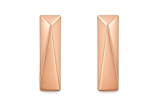 Two elegant rose gold faceted pillars isolated on transparent background, metallic