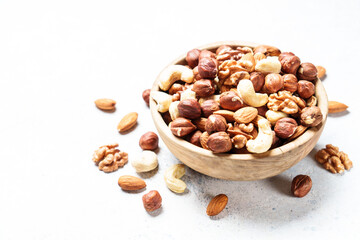 Nuts assortment at white background.