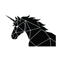 Geometric unicorn head illustration in black and white vector design