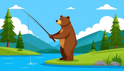 Bear fishing by a tranquil lake