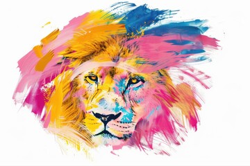 Colorful Lion Portrait Art Abstract Expressionism and Animal Illustration on transparent background