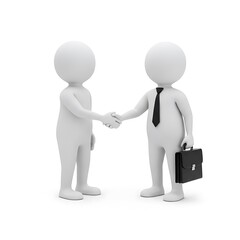 Two 3D Rendered Figures in a Handshake, Symbolizing Agreement and Partnership