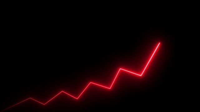 Market Recovery Concept. Successful growth trend red line graph going Up.Abstract neon line arrow down business graph with black background.