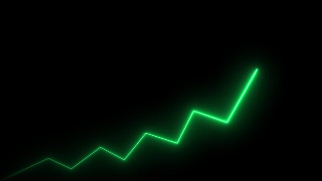 Market Recovery Concept. Successful growth trend olive line graph going Up.Abstract neon line arrow down business graph with black background.