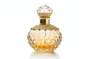 Exquisite Perfume Bottle Gold Accents Faceted Glass Luxury Fragrance on transparent background