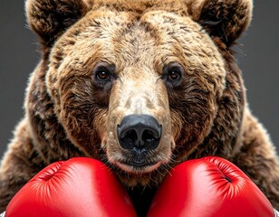 Bear in boxing gloves, close-up