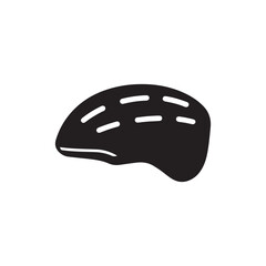 Solid black cycling helmet silhouette icon with ventilation slots, symbolizing safety, sport, bicycle riding, and head protection in a simple vector graphic.