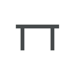 Simple dark gray solid icon of a rectangular table with two vertical legs, symbolizing furniture, office space, meeting, dining, and home decor in a minimalist vector design.