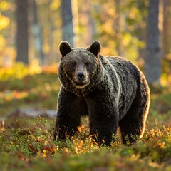 Bear in forest at dawn