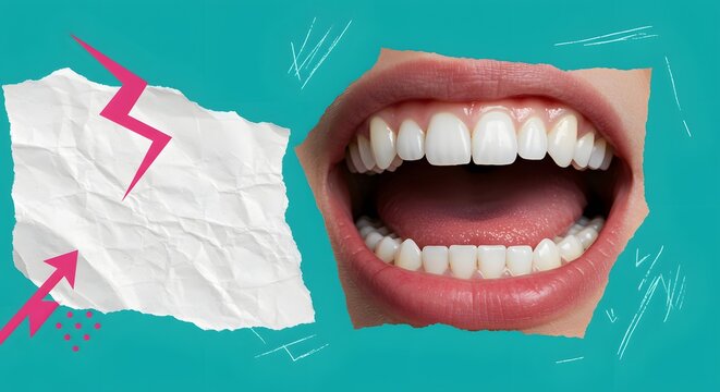 Bright Smile and Torn Paper Aesthetic with Teal Background - Powered by Adobe