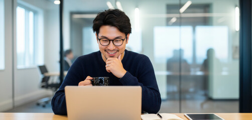 A man sitting at a table with a laptop