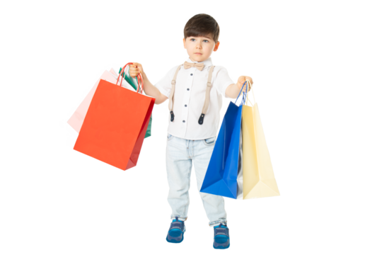 Little boy with shopping bags – front view