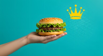 Burger King: Hand Holding a Delicious Burger with a Crown