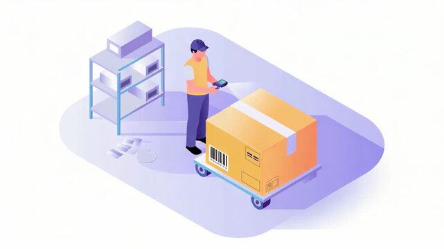 Logistic work in warehouse scene, box of goods, packing concept, delivery service, loading process.