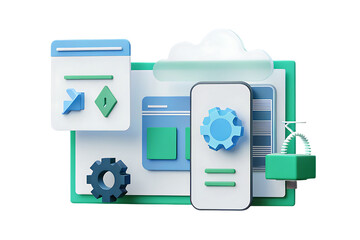 desktop smartphone app development cloud computin isolated on white background, png, ai generated