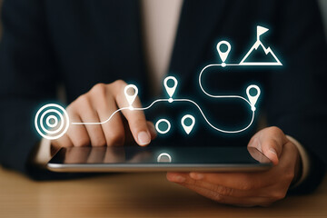 Corporate Strategy Planning: Digital Roadmap Visualization for Goal Tracking and Achievement with Target and Success Peak Icon
