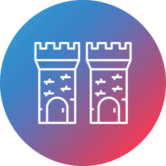 Castle Tower Line Gradient Circle Background Icon