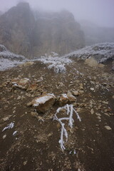 Snowy Mountains of Azerbaijan with Morning Fog