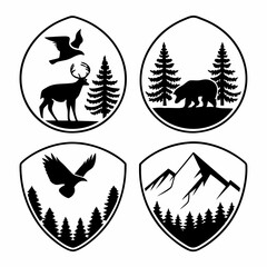 Wildlife Silhouette Set with Birds Deer Wolves and Bears