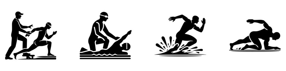 Modern Minimalist Men Practicing Swimming Drills Icon, Flat Silhouette of a Sport Athlete Vector for Training Illustration Design